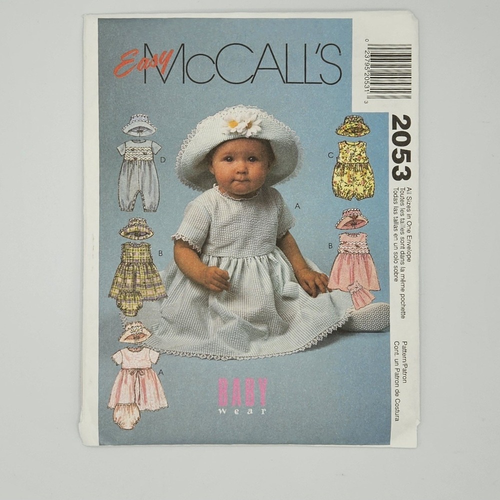McCalls 2053 baby infant S M L‎ XL dress romper  panties hat Y2K 1999 New uncut